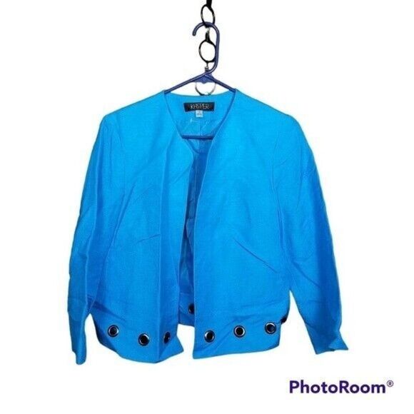 Kasper 10P Bright Blue Open Blazer Jacket Career Suit Jacket Petites NWT - Picture 1 of 14